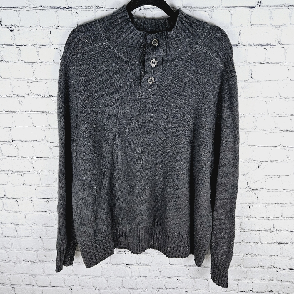 LEVI'S | knit button collar mock neck lambswool blend elbow patch sweater